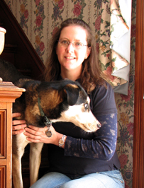 Equine artist Suzanne Nielsen with her Alaskan husky, Jenny